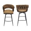 Technical Leather Woven Bar Stool Set of 2,Black legs Barstools No Adjustable Kitchen Island Chairs,360 Swivel Bar Stools Upholstered Bar Chair Counte