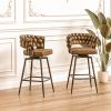 Technical Leather Woven Bar Stool Set of 2,Black legs Barstools No Adjustable Kitchen Island Chairs,360 Swivel Bar Stools Upholstered Bar Chair Counte