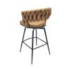 Technical Leather Woven Bar Stool Set of 2,Black legs Barstools No Adjustable Kitchen Island Chairs,360 Swivel Bar Stools Upholstered Bar Chair Counte