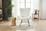 Rocking Chair Nursery, Solid Wood Legs Reading Chair with Teddy Fabric Upholstered , Nap Armchair for Living Rooms, Bedrooms, Offices, Best Gift,White