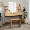 Vanity Desk Set & Dressing Table with LED Lighting Mirror Drawer and Compartments Modern Wood Cosmetic Table Chest of Drawers Nature Color