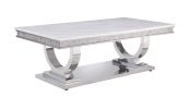 ACME Zander Coffee Table, White Printed Faux Marble & Mirrored Silver Finish 87355