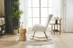 Rocking Chair Nursery, Solid Wood Legs Reading Chair with Teddy Fabric Upholstered , Nap Armchair for Living Rooms, Bedrooms, Offices, Best Gift,White