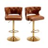 Bar Stools With Back and Footrest Counter Height Dining Chairs -Leather Brown-2PCS/SET