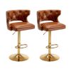 Bar Stools With Back and Footrest Counter Height Dining Chairs -Leather Brown-2PCS/SET