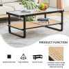 Modern minimalist rectangular double layer black solid wood imitation rattan coffee table with a Chinese style side table with craft glass tabletop, s