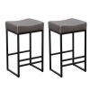 Set of 2 Barstools Modern Upholstered PU Leather Dining Chairs with Metal Legs & Footrest Kitchen, Bar Stools for Dining & Living Room (Gray Backless)