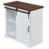 Bathroom Storage Cabinet; Freestanding Accent Cabinet; Sliding Barn Door; Thick Top; Adjustable Shelf; White and Brown