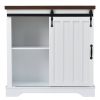 Bathroom Storage Cabinet; Freestanding Accent Cabinet; Sliding Barn Door; Thick Top; Adjustable Shelf; White and Brown