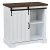 Bathroom Storage Cabinet; Freestanding Accent Cabinet; Sliding Barn Door; Thick Top; Adjustable Shelf; White and Brown