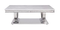 ACME Zander Coffee Table, White Printed Faux Marble & Mirrored Silver Finish 87355