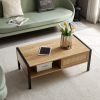 40.16" Rattan Coffee table, sliding door for storage, metal legs, Modern table for living room , natural