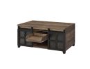 ACME Nineel Coffee Table, Obscure Glass, Rustic Oak & Black Finish 87955