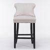 Contemporary Velvet Upholstered Wing-Back Barstools with Button Tufted Decoration and Wooden Legs, and Chrome Nailhead Trim, Leisure Style Bar Chairs,