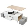 5 Pieces Lift Top Coffee Table Set with Storage Convertible Dining Table with Ottomans