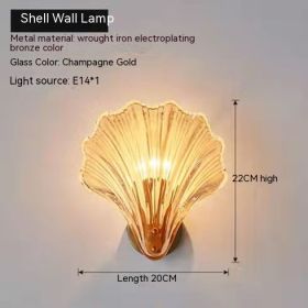 Simple Shell Glass Master Bedroom Italian Room Bedside Living Room Aisle Stair Background Wall Lamp (Option: Three Color Light Source 12w-Champagne Gold Glass)