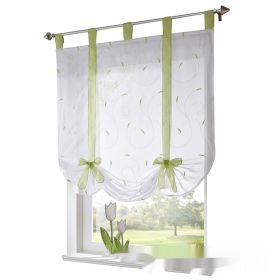 Embroidered Pastoral Adjustable Curtain Rod Ribbon Roman Window Screen (Option: Green-140 √ó 140cm)