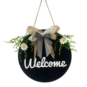 Welcome Wooden Board Door Wall Pendant Garland Door Hanging Wreath Garland (Option: New Ribbon Blue Welcome Board)