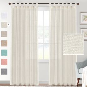 Linen Yarn Curtain Transparent Window Screen (Option: Cream White-Double Pack 5263)