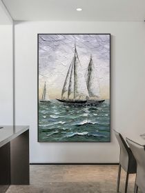 Hand Painted Impressionism Sunrise Seascape Abstract Oil Painting Canvas Art Poster Picture Wall House Decoration Mural (size: 70x140cm)