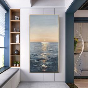 Handmade Canvas Oil Painting Interior Decoration Sea Sunset Modern Art Mural Living Room Bedroom Office Hotel Poster (size: 150x220cm)