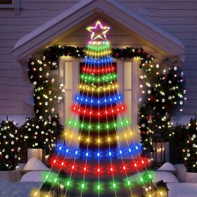 Christmas Hanging Waterfall String Light with Topper Star IP65 Waterproof Outdoor Plug In Fairy Waterfall Tree Light with 8 Lighting Modes Timer Memor (Lighting Color: Colorful)