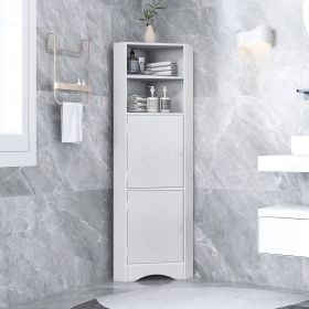 Tall Bathroom Corner Cabinet;  Freestanding Storage Cabinet with Doors and Adjustable Shelves;  MDF Board (Color: White)