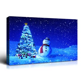 Framed Canvas Wall Art Decor Painting For Chrismas, Chrismas Tree with Cute Snowman Chrismas Gift Painting For Chrismas Gift, Decoration For Chrismas (Color: as Pic)