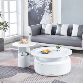 2 Pieces White MDF Round Coffee Table Set for Living Room, Bedroom (Color: as Pic)