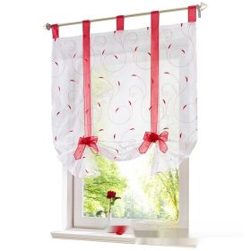 Embroidered Pastoral Adjustable Curtain Rod Ribbon Roman Window Screen (Option: Red-120 √ó 140cm)