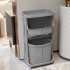 Laundry Basket Plastic Hamper 2-Tier Storage Sorter Hampers with Wheels for Kitchen Bedroom Bathroom Free Standing Storage Baskets Gray