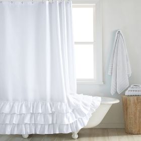 Fashion And Environment-friendly Polyester Fabrics Thickened Shower Curtain (Option: White Big Lace-220CM Wide X200CM High)