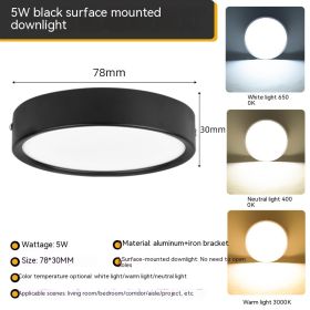 Ultra-thin Household Folding Punch Free Led Surface Mounted Downlight (Option: Warm Light 3000K-Black 5W)